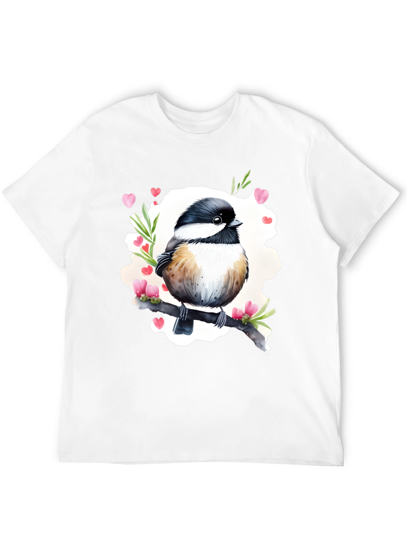 Cute Bird with Hearts Black T-Shirt