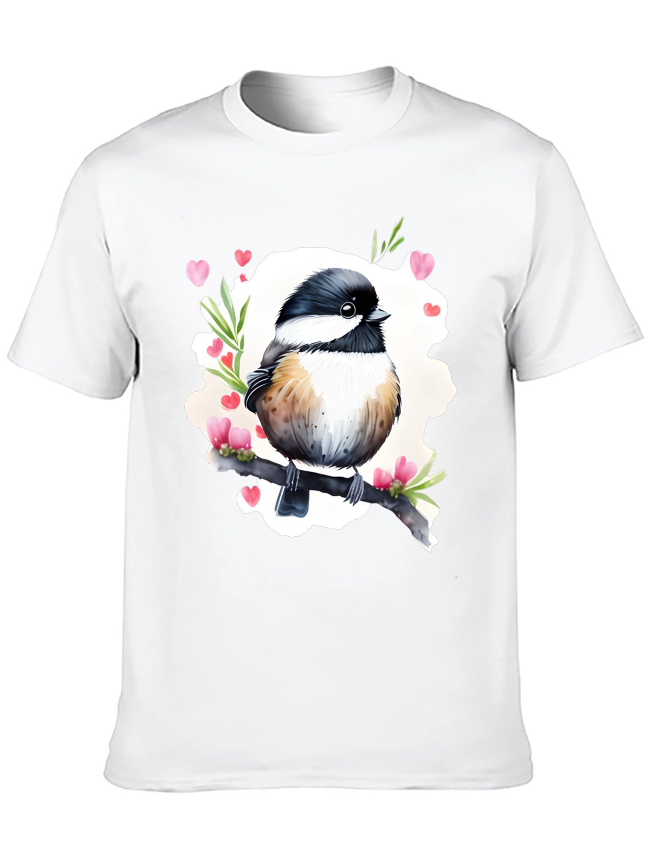 Cute Bird with Hearts Black T-Shirt