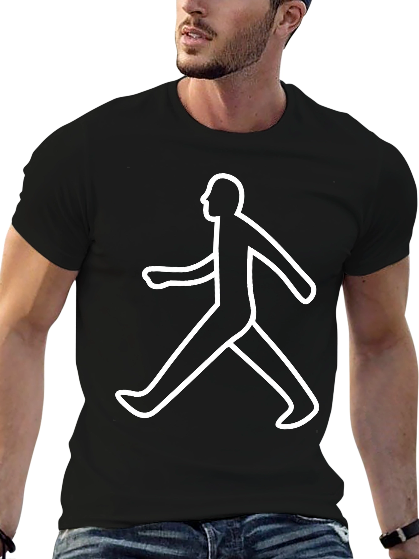 Walking Man Graphic T-Shirt - Black Casual Tee