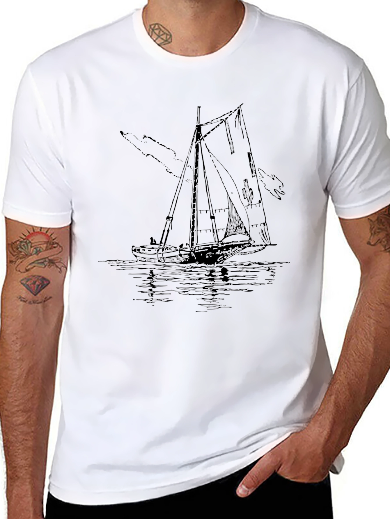 Nautical Sailboat Graphic Tee - Black