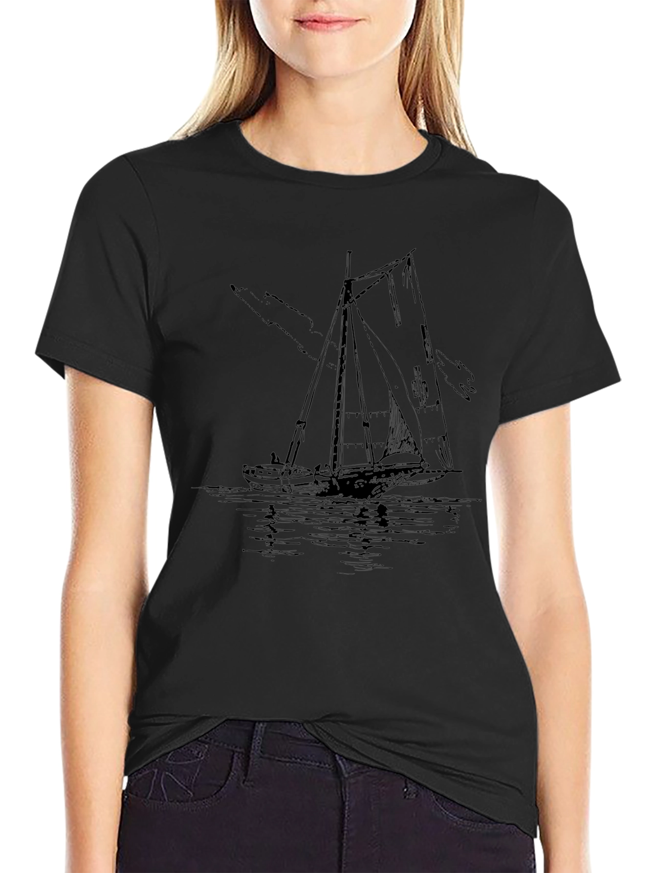 Nautical Sailboat Graphic Tee - Black