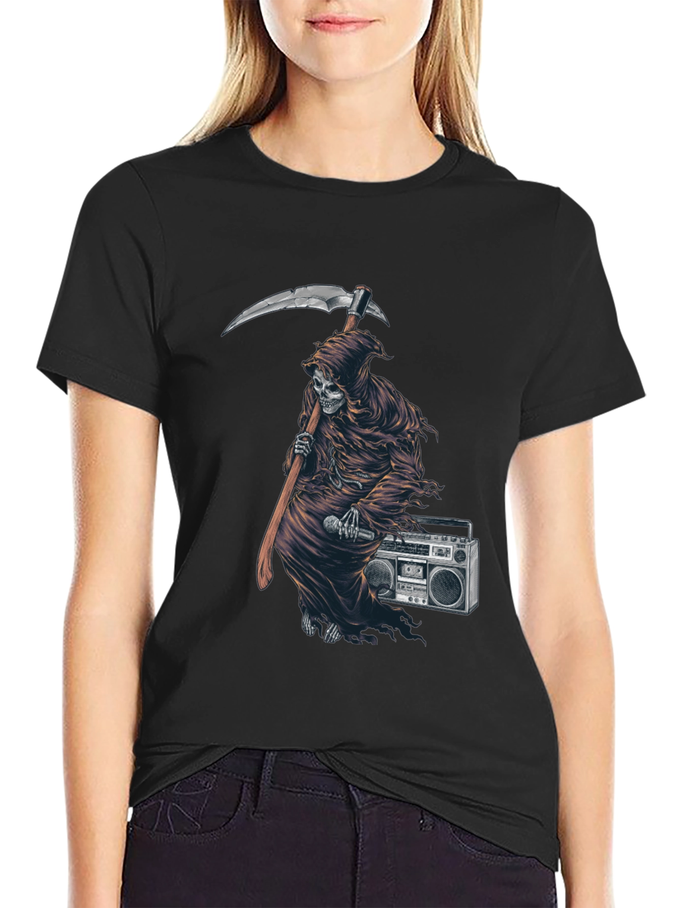 Grim Reaper Boombox Graphic Tee - Black