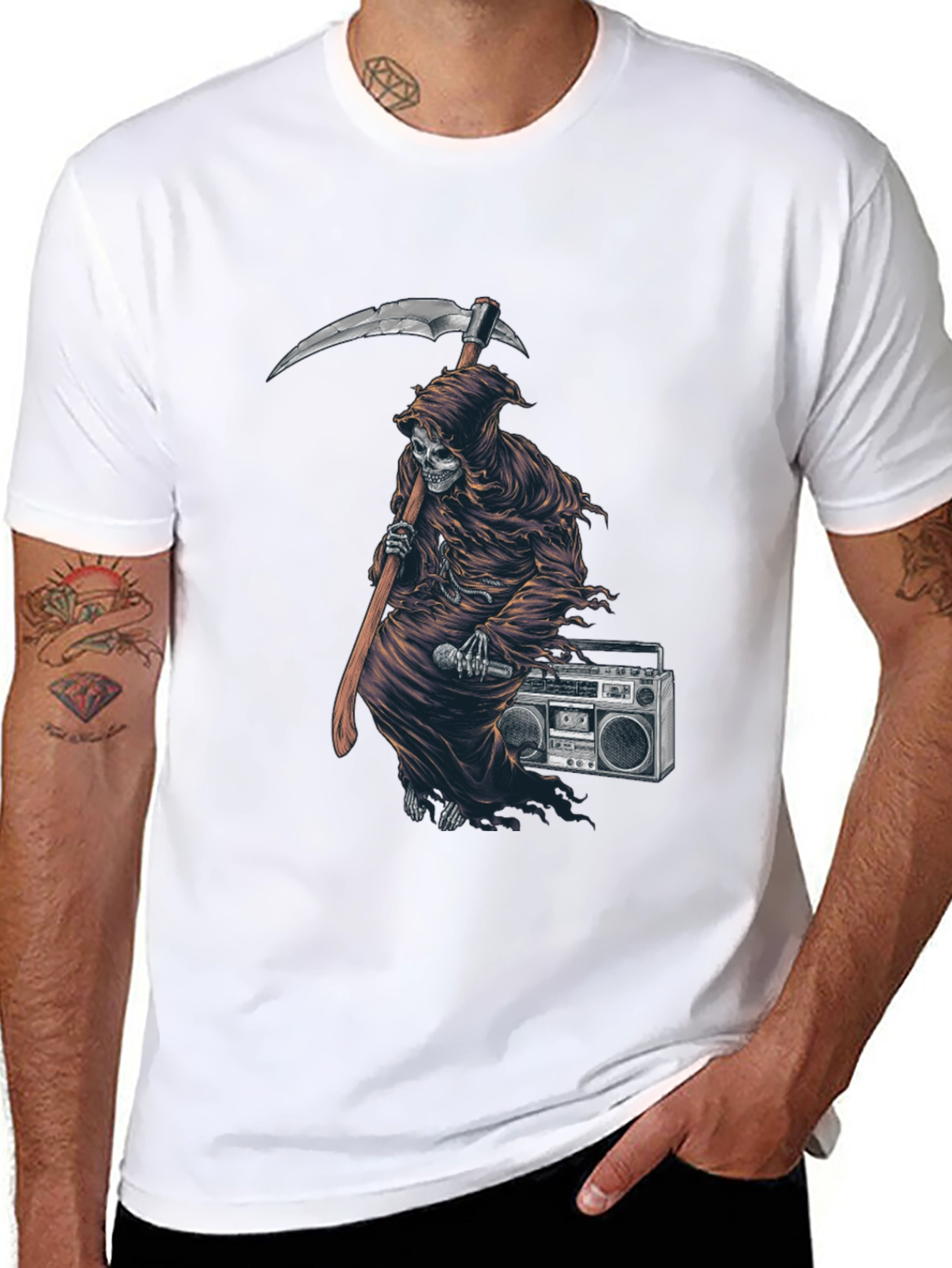Grim Reaper Boombox Graphic Tee - Black