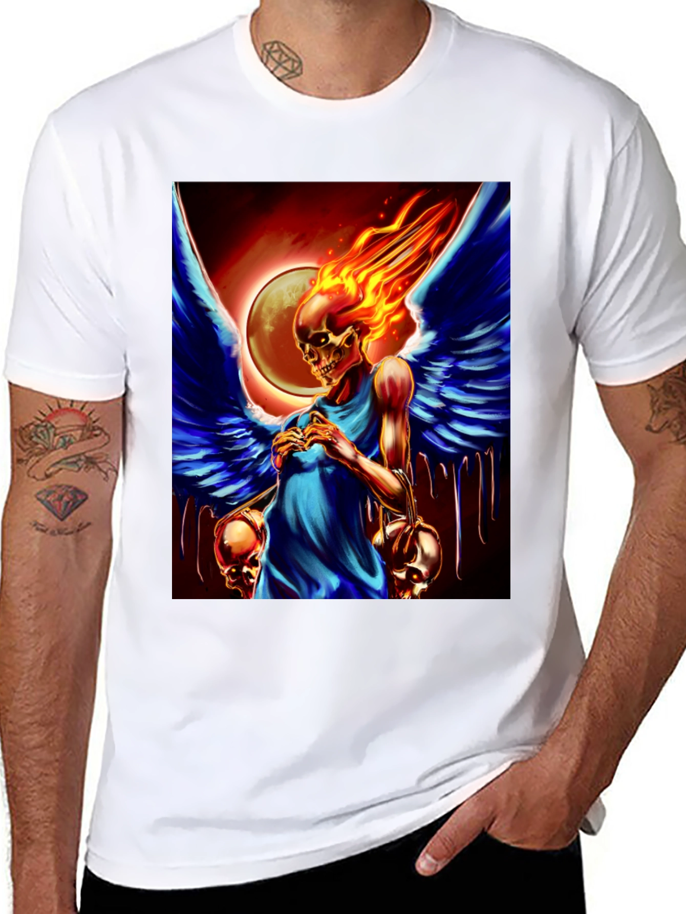 Winged Skull Fire T-Shirt - Dark Fantasy Graphic Tee