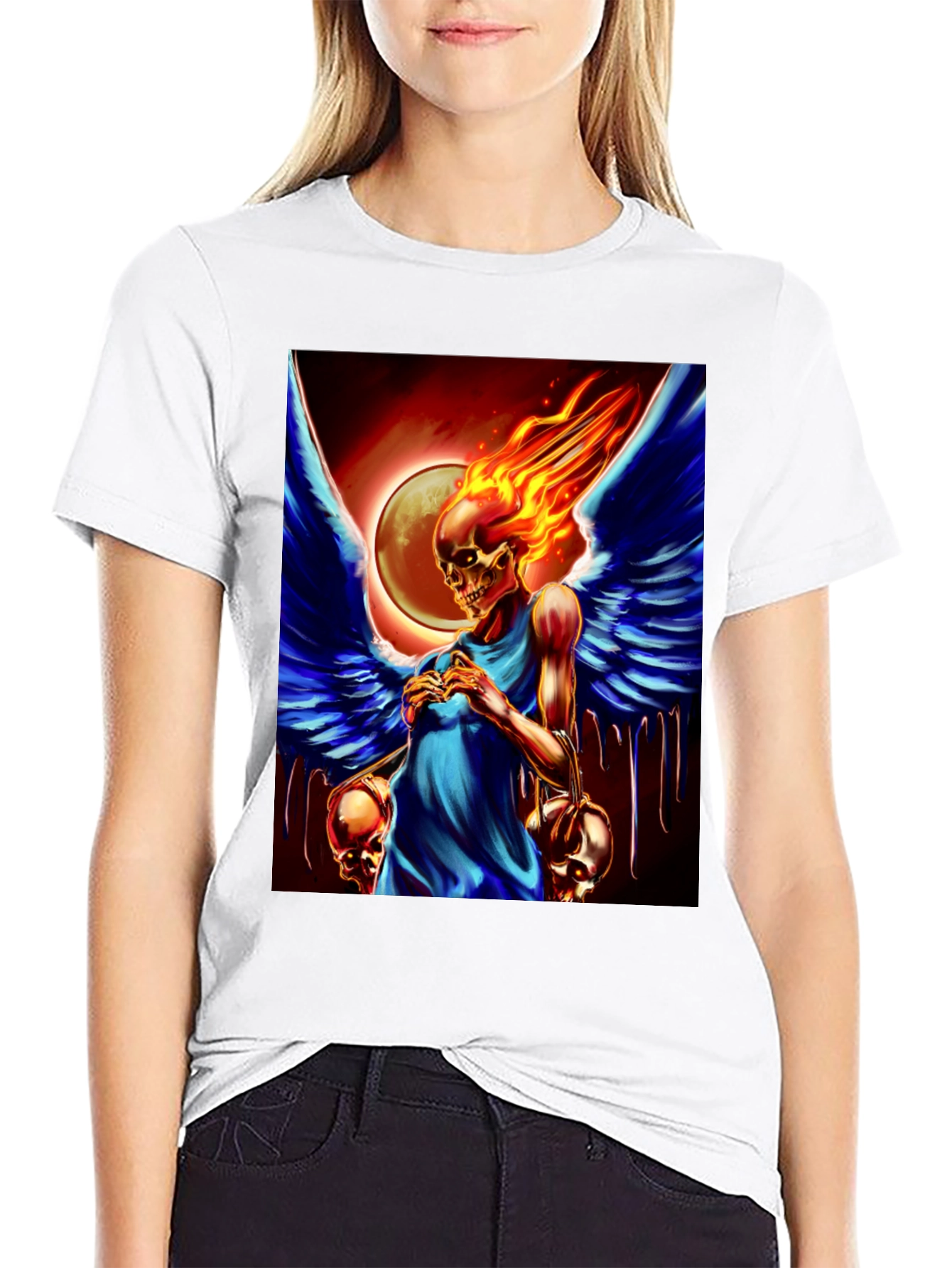 Winged Skull Fire T-Shirt - Dark Fantasy Graphic Tee
