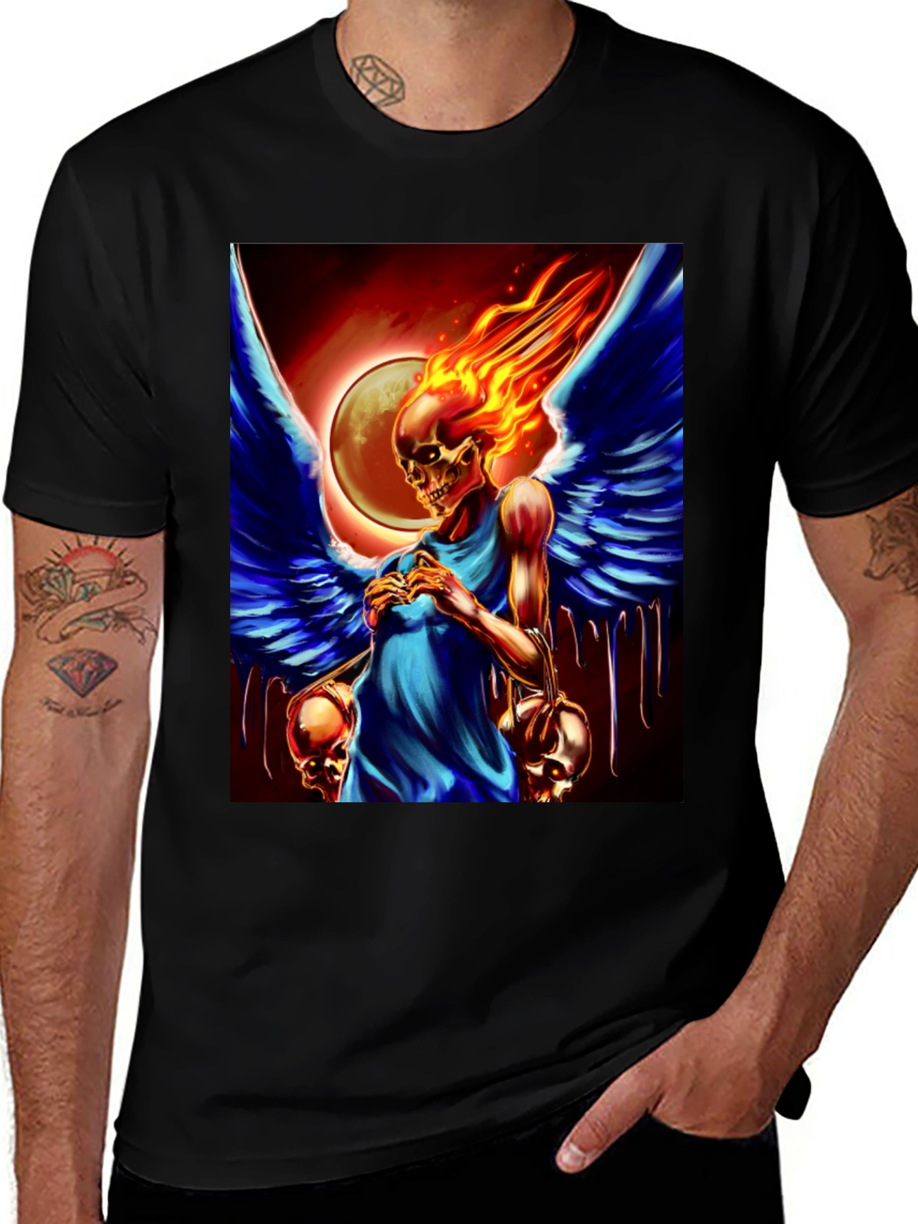 Winged Skull Fire T-Shirt - Dark Fantasy Graphic Tee