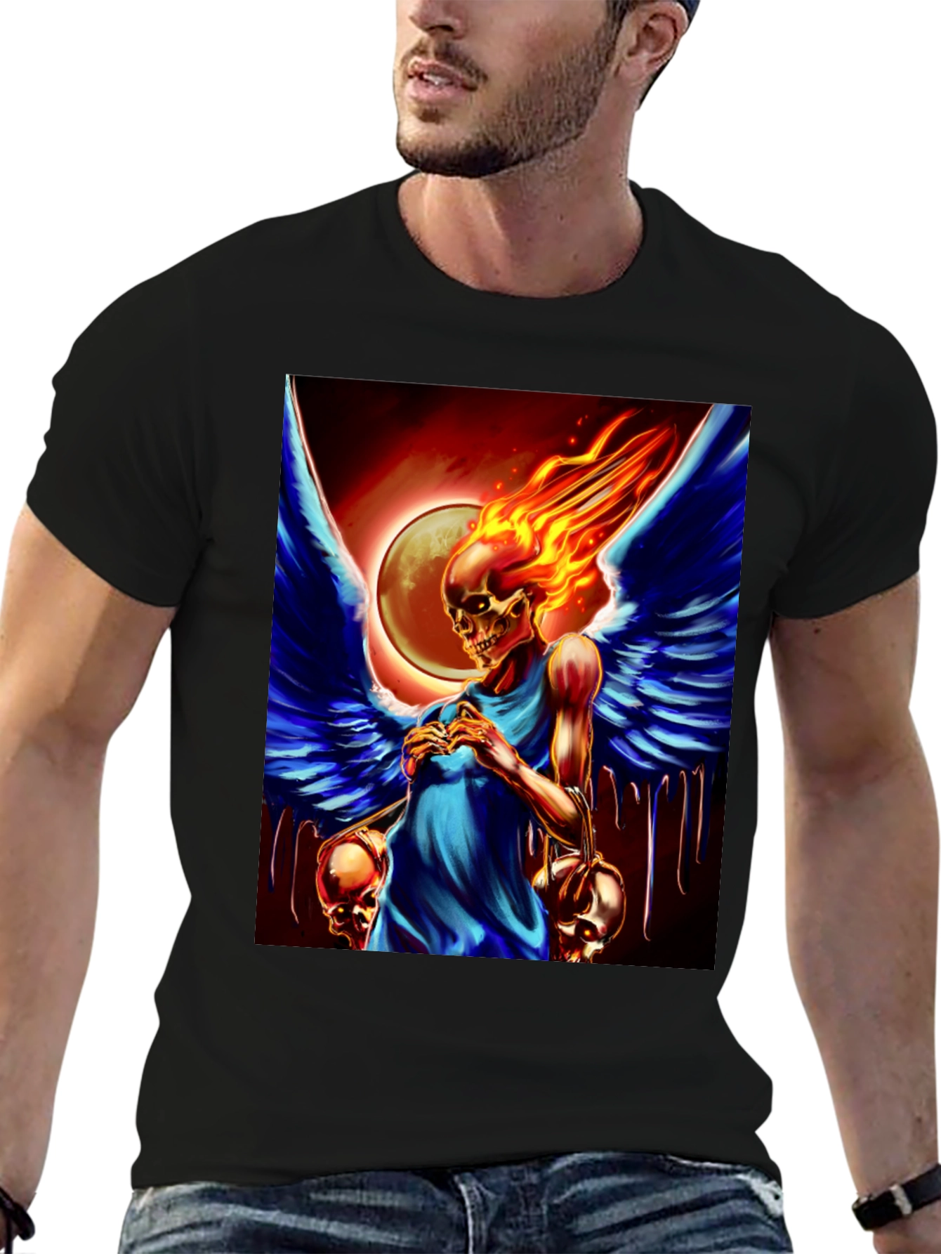 Winged Skull Fire T-Shirt - Dark Fantasy Graphic Tee