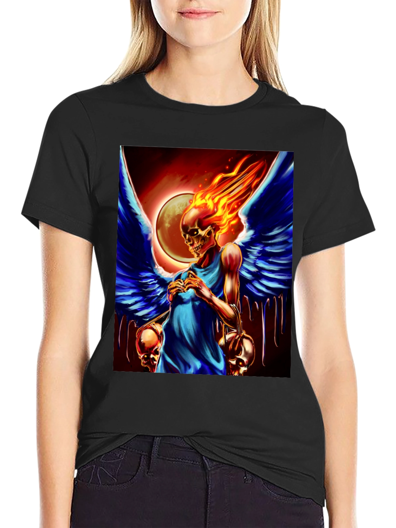 Winged Skull Fire T-Shirt - Dark Fantasy Graphic Tee