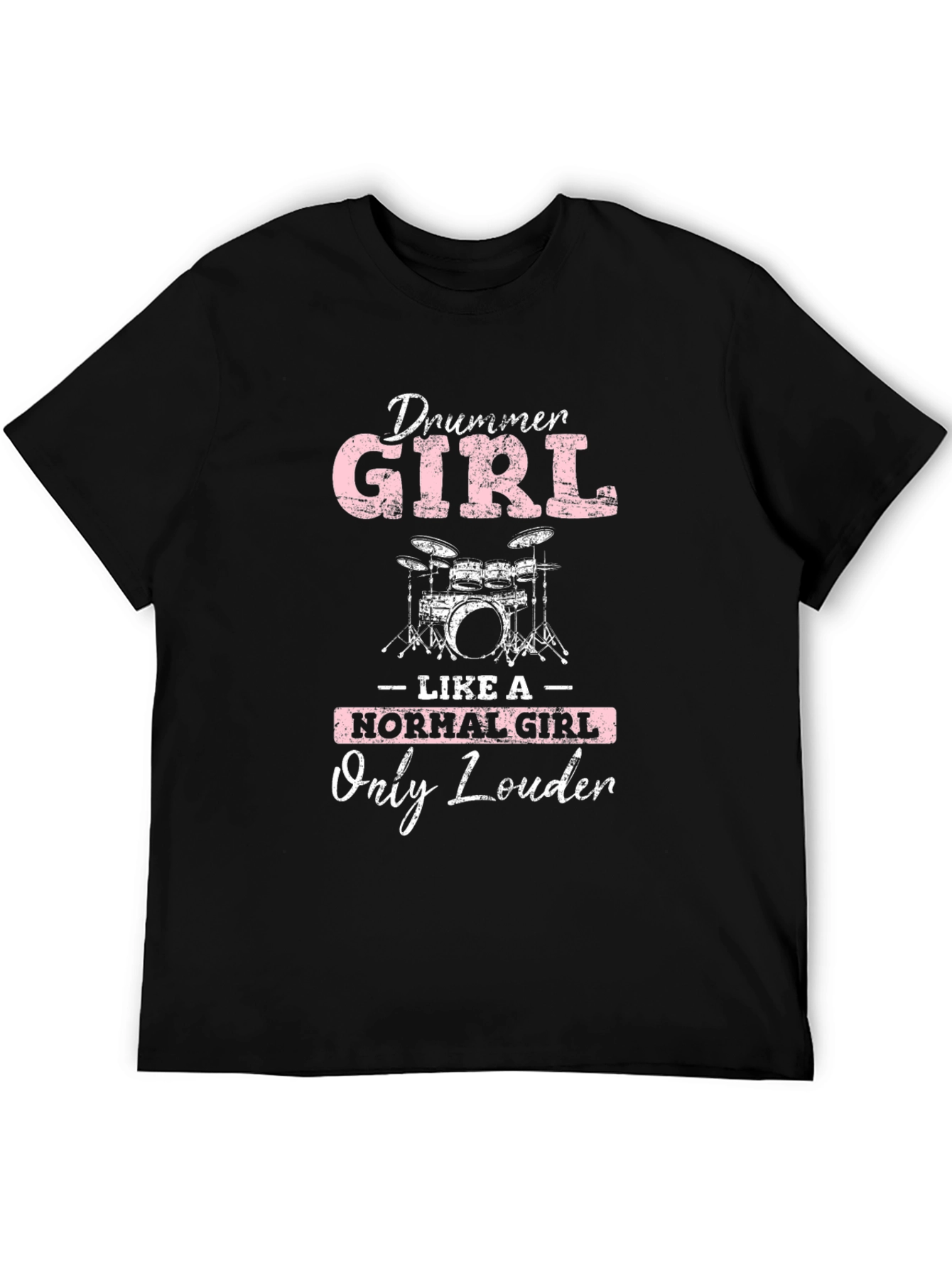Drummer Girl Loud Music Black Graphic Tee