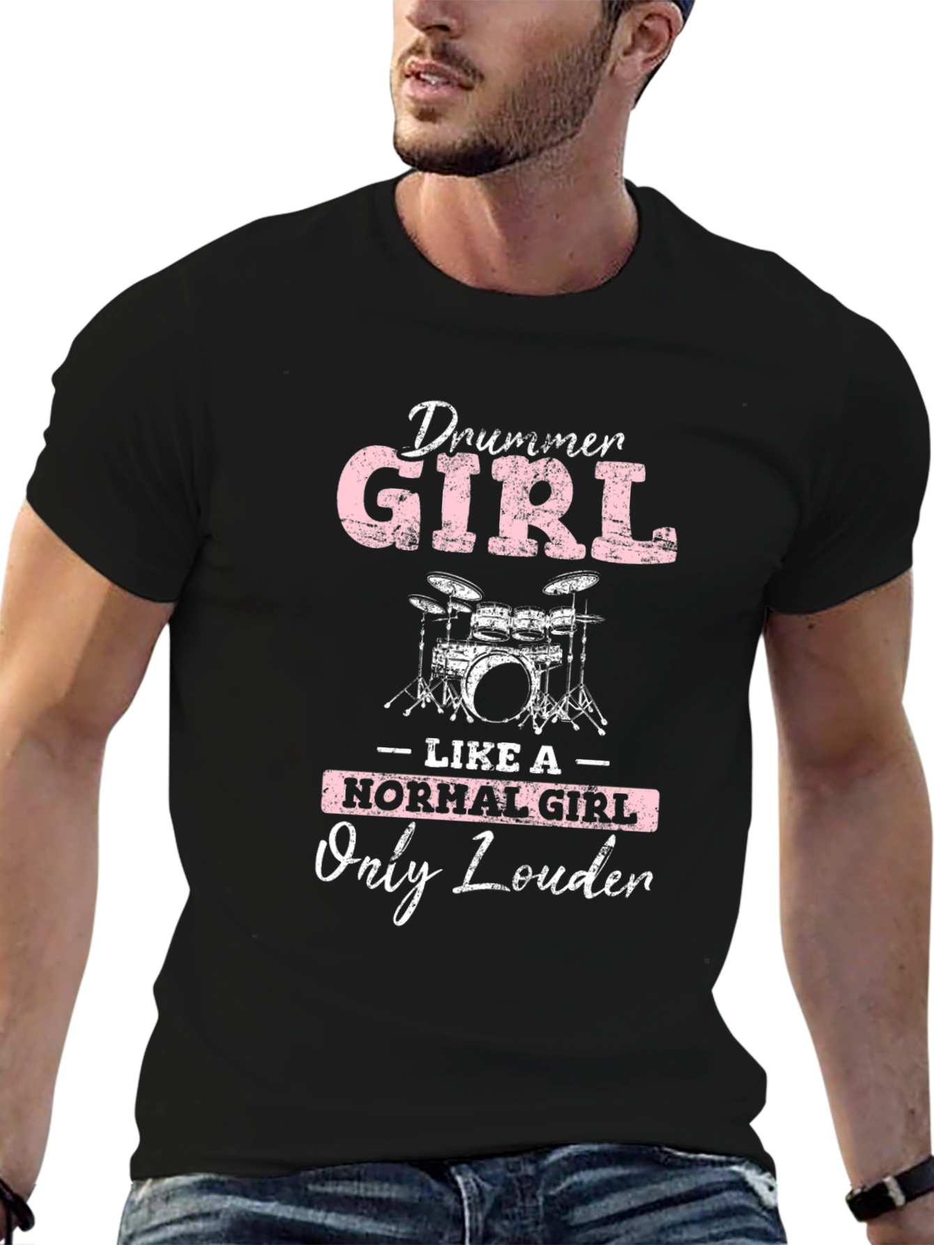 Drummer Girl Loud Music Black Graphic Tee