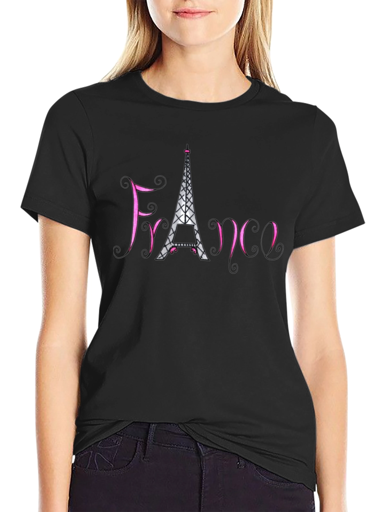 France Eiffel Tower Black T-Shirt