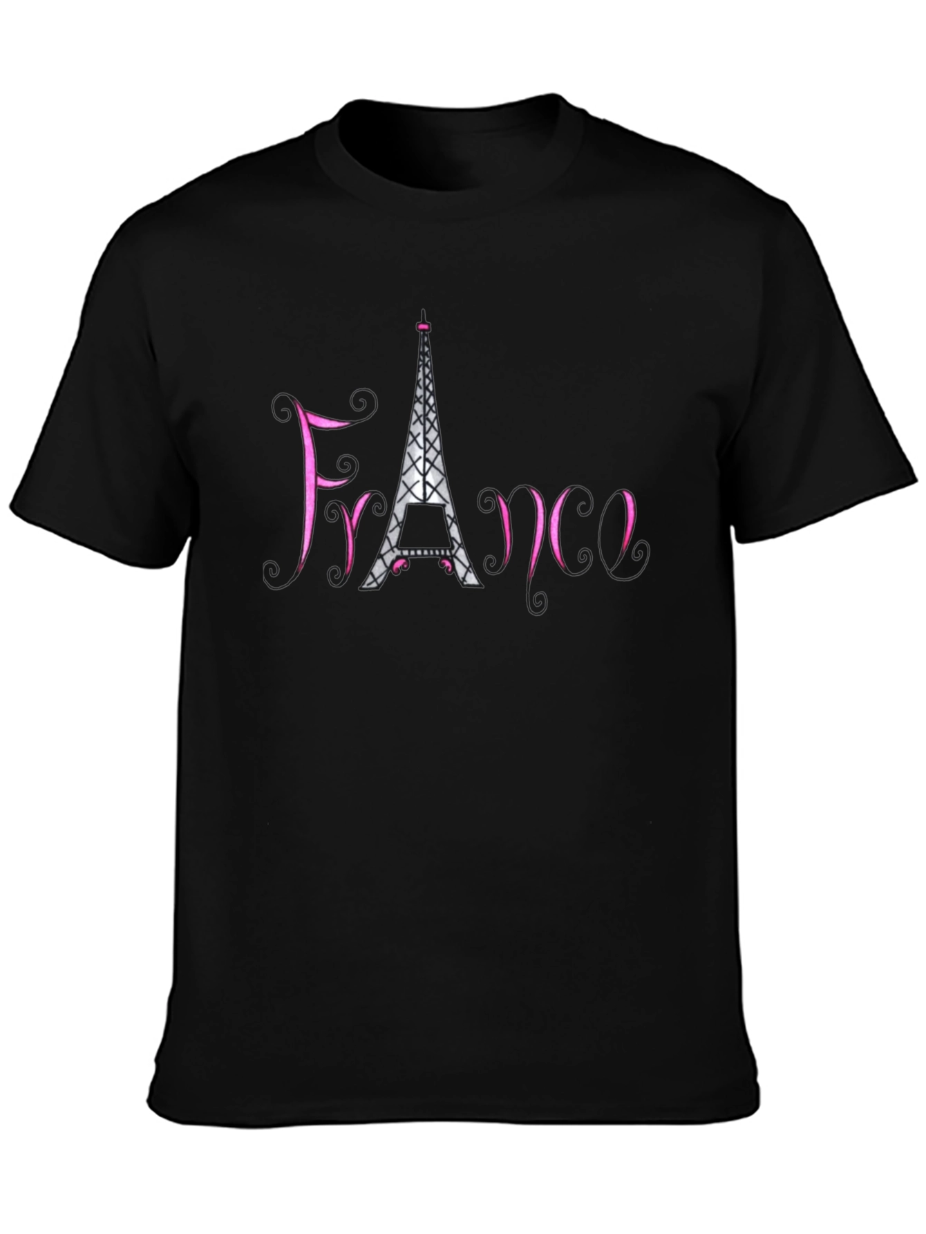 France Eiffel Tower Black T-Shirt