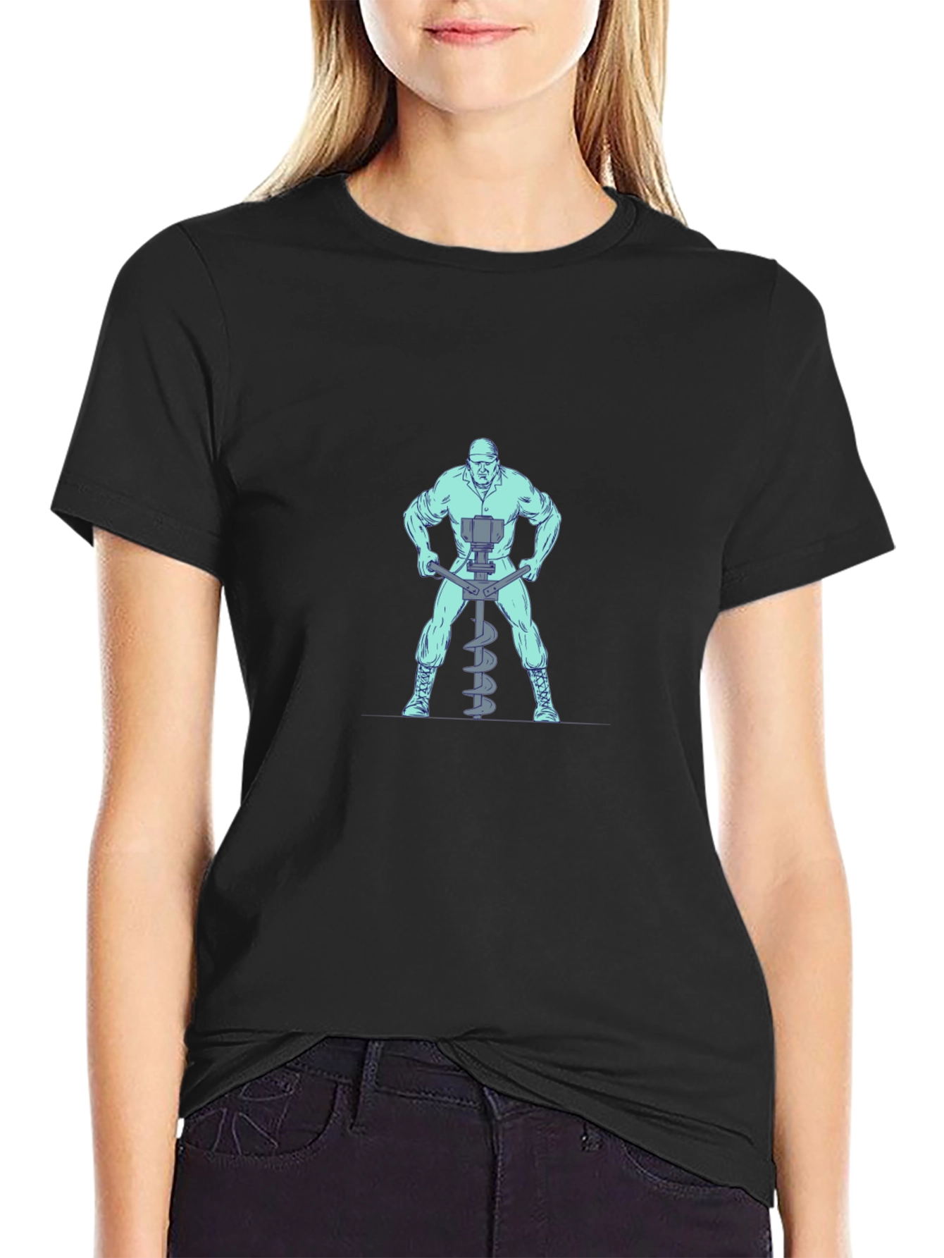 Man With Auger T-Shirt - Black