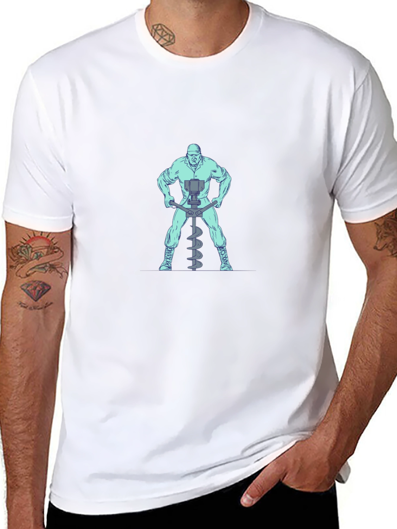 Man With Auger T-Shirt - Black