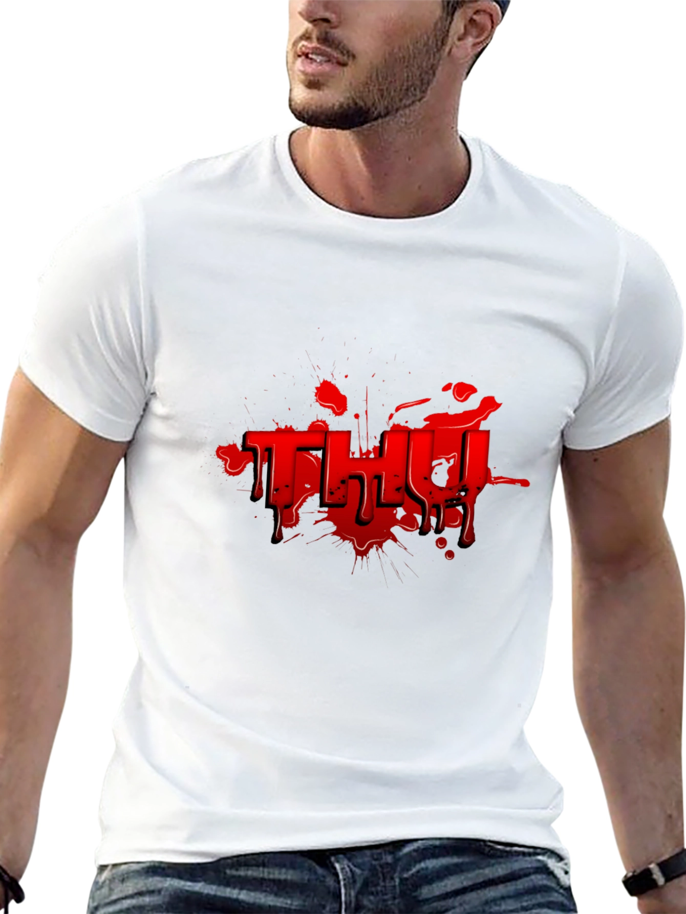 Red Graphic Print Black T-Shirt