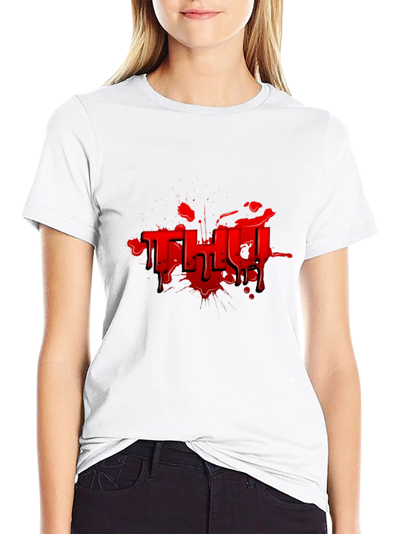 Red Graphic Print Black T-Shirt
