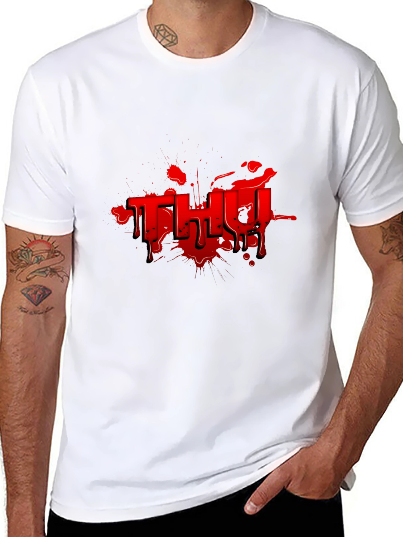 Red Graphic Print Black T-Shirt