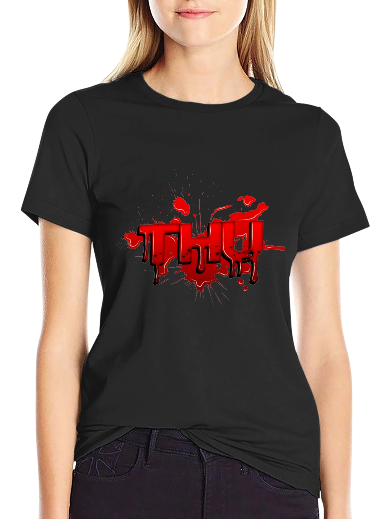Red Graphic Print Black T-Shirt