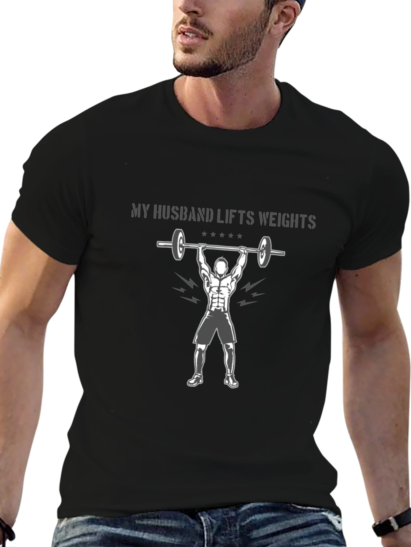 Husband Lifts Weights Graphic Tee - Black