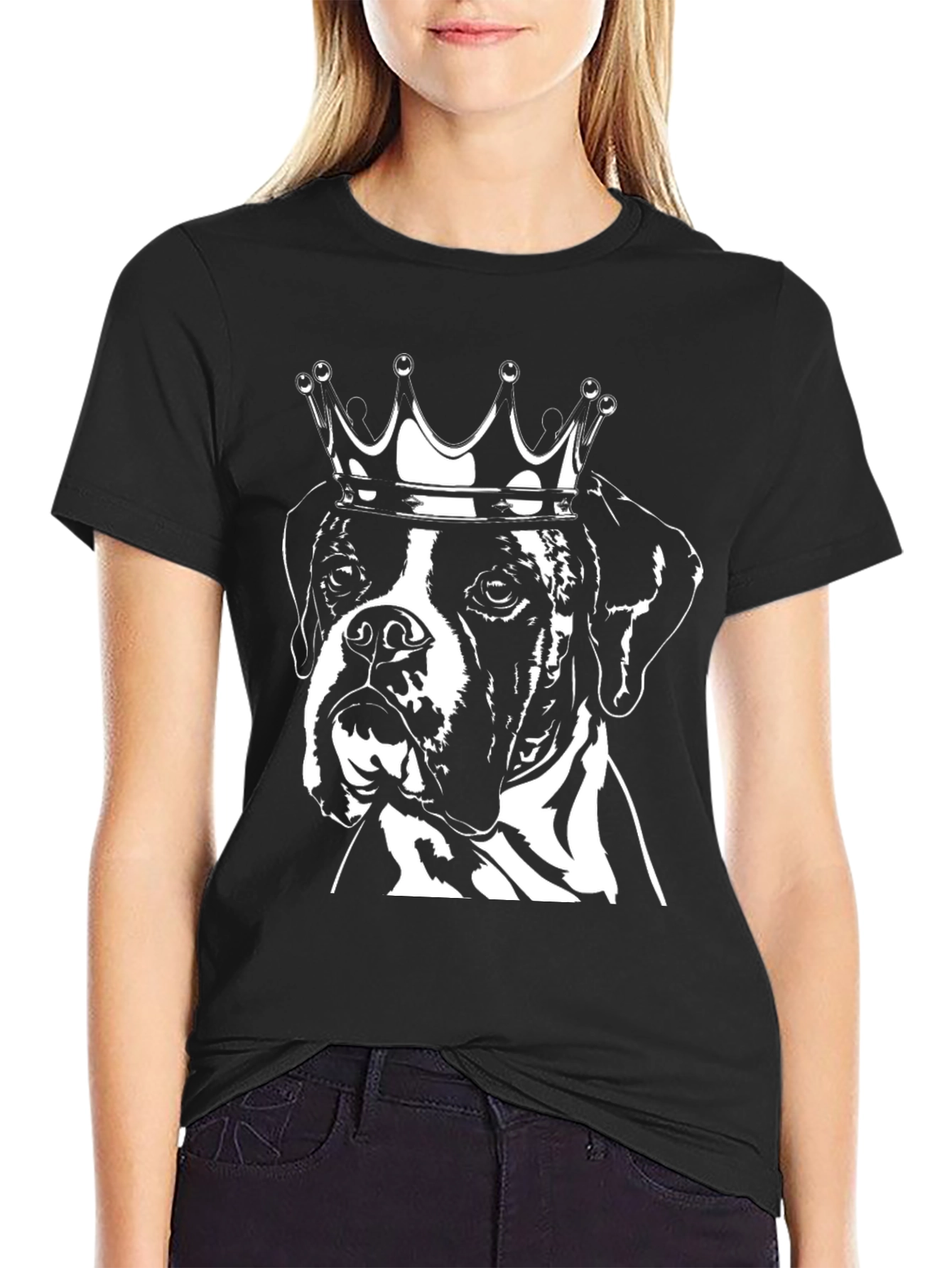 King Dog T-Shirt - Black Crew Neck Boxer Tee