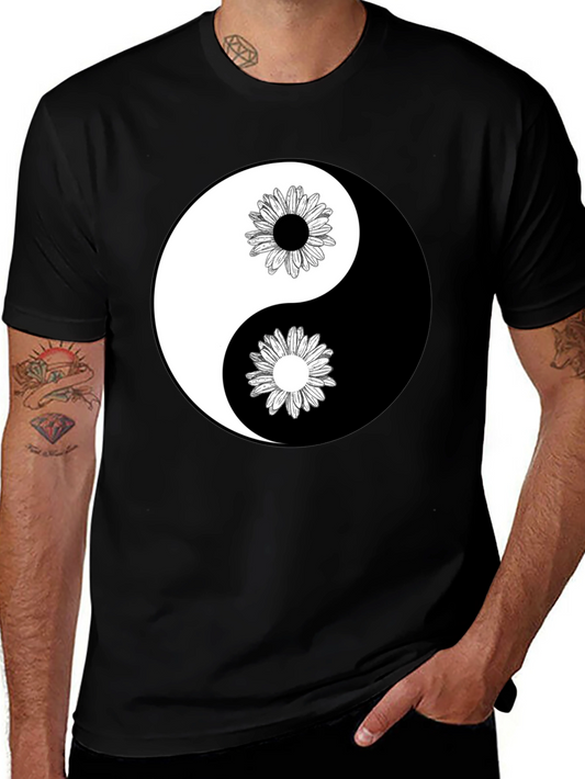 Yin Yang Daisy Graphic Tee - Black Cotton Blend