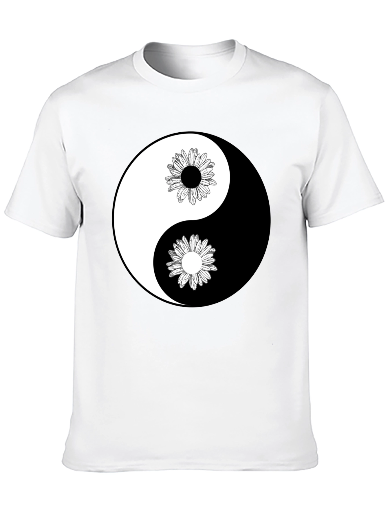 Yin Yang Daisy Graphic Tee - Black Cotton Blend