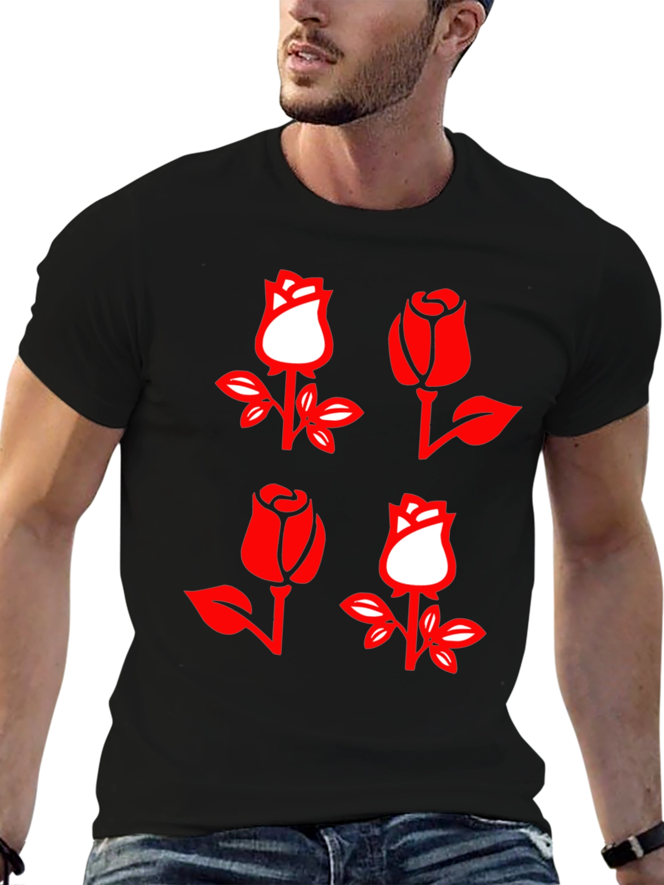 Rose Patterned Graphic T-Shirt