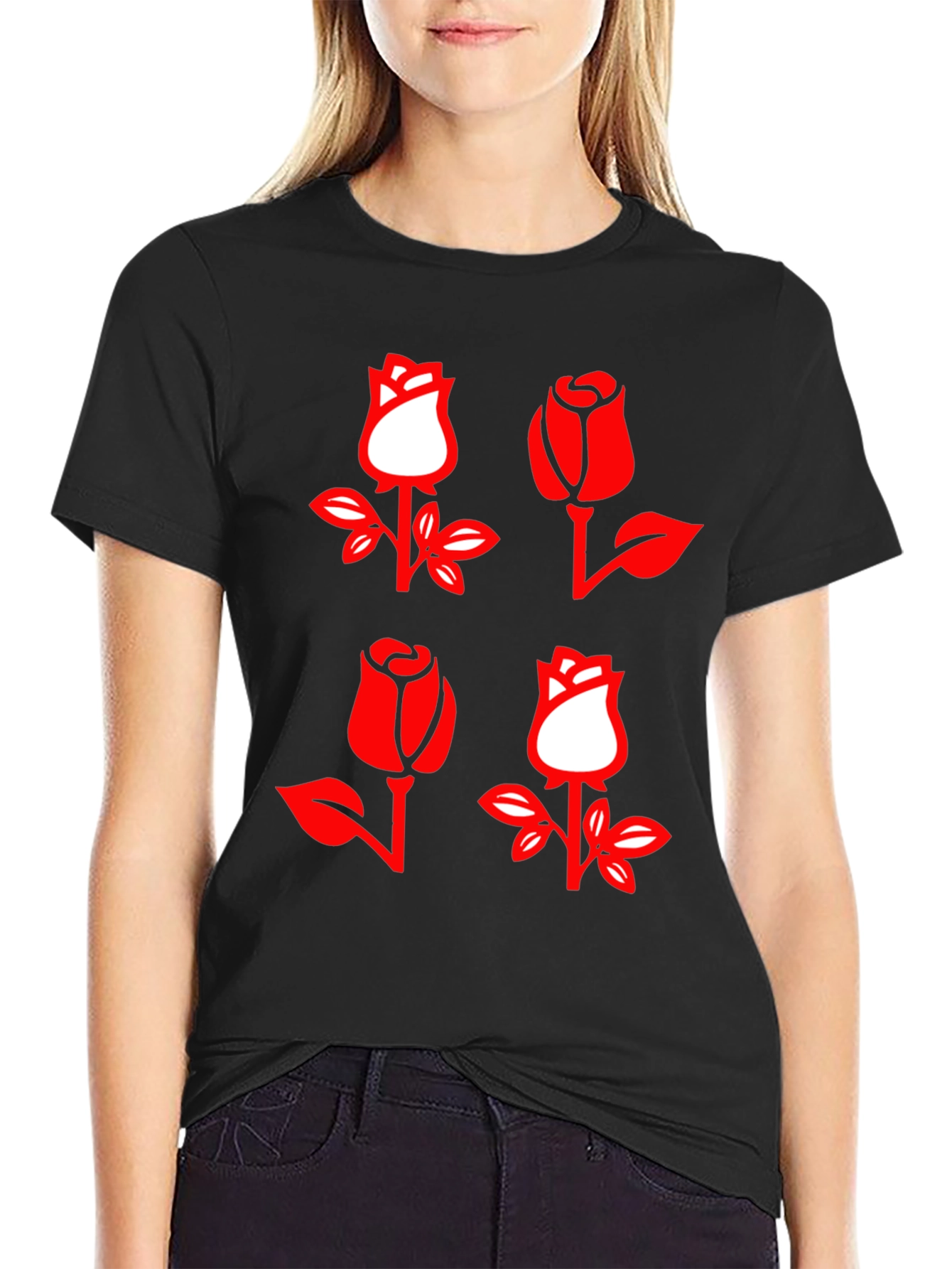 Rose Patterned Graphic T-Shirt