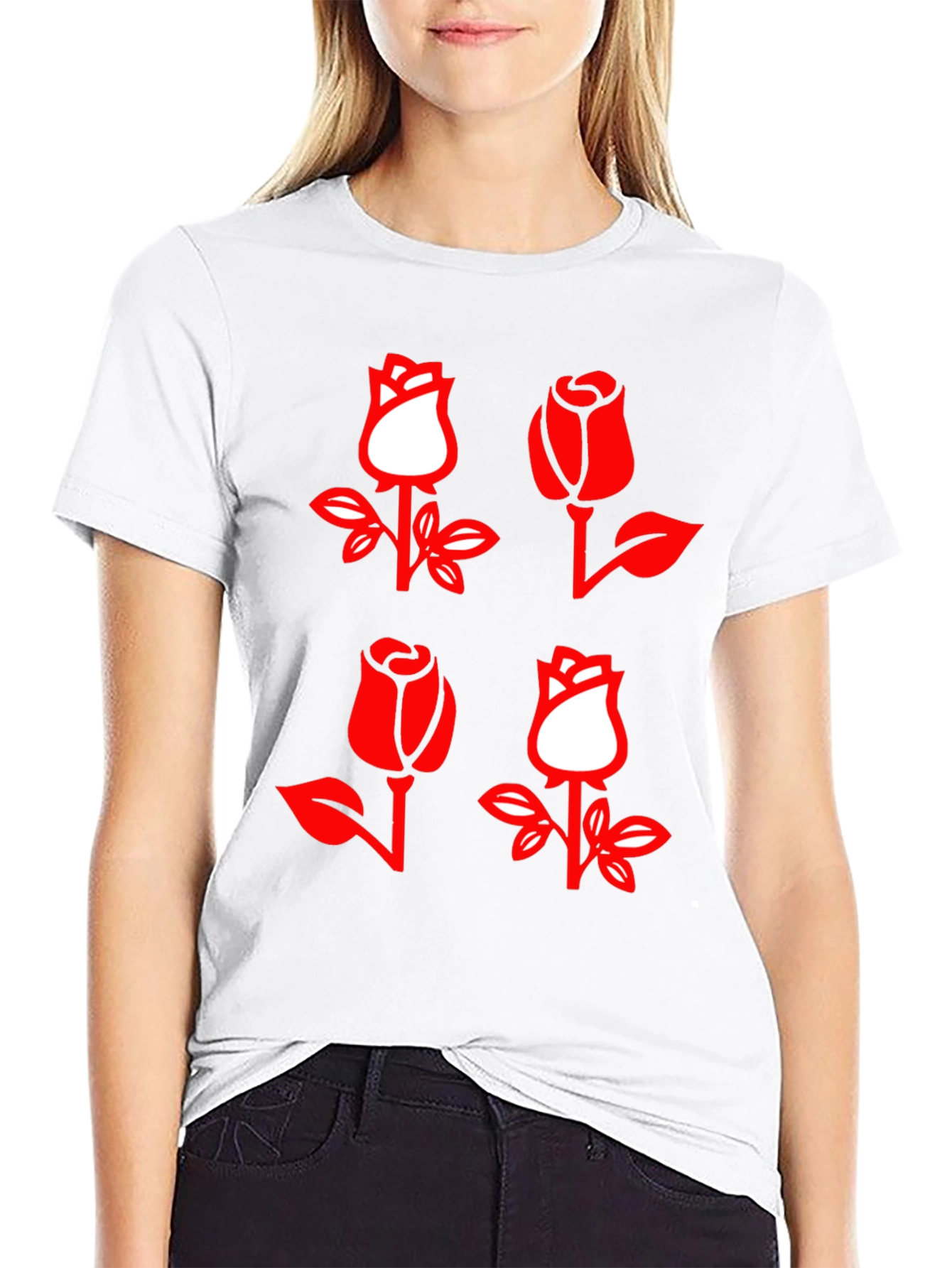 Rose Patterned Graphic T-Shirt