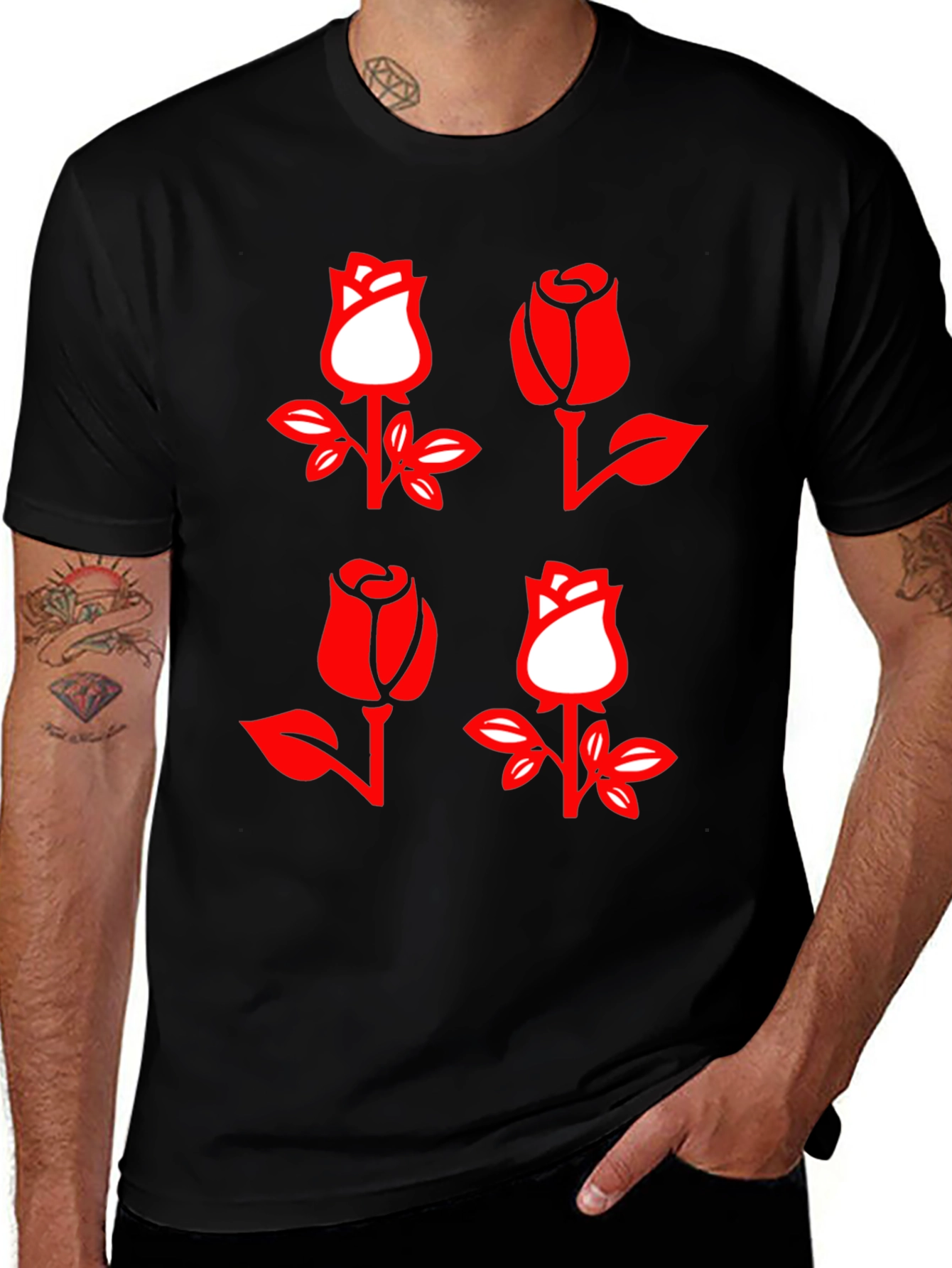 Rose Patterned Graphic T-Shirt