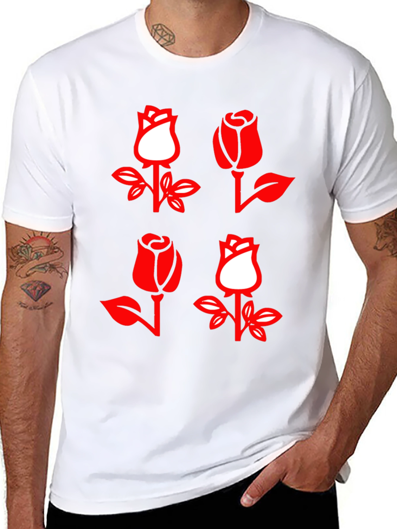 Rose Patterned Graphic T-Shirt