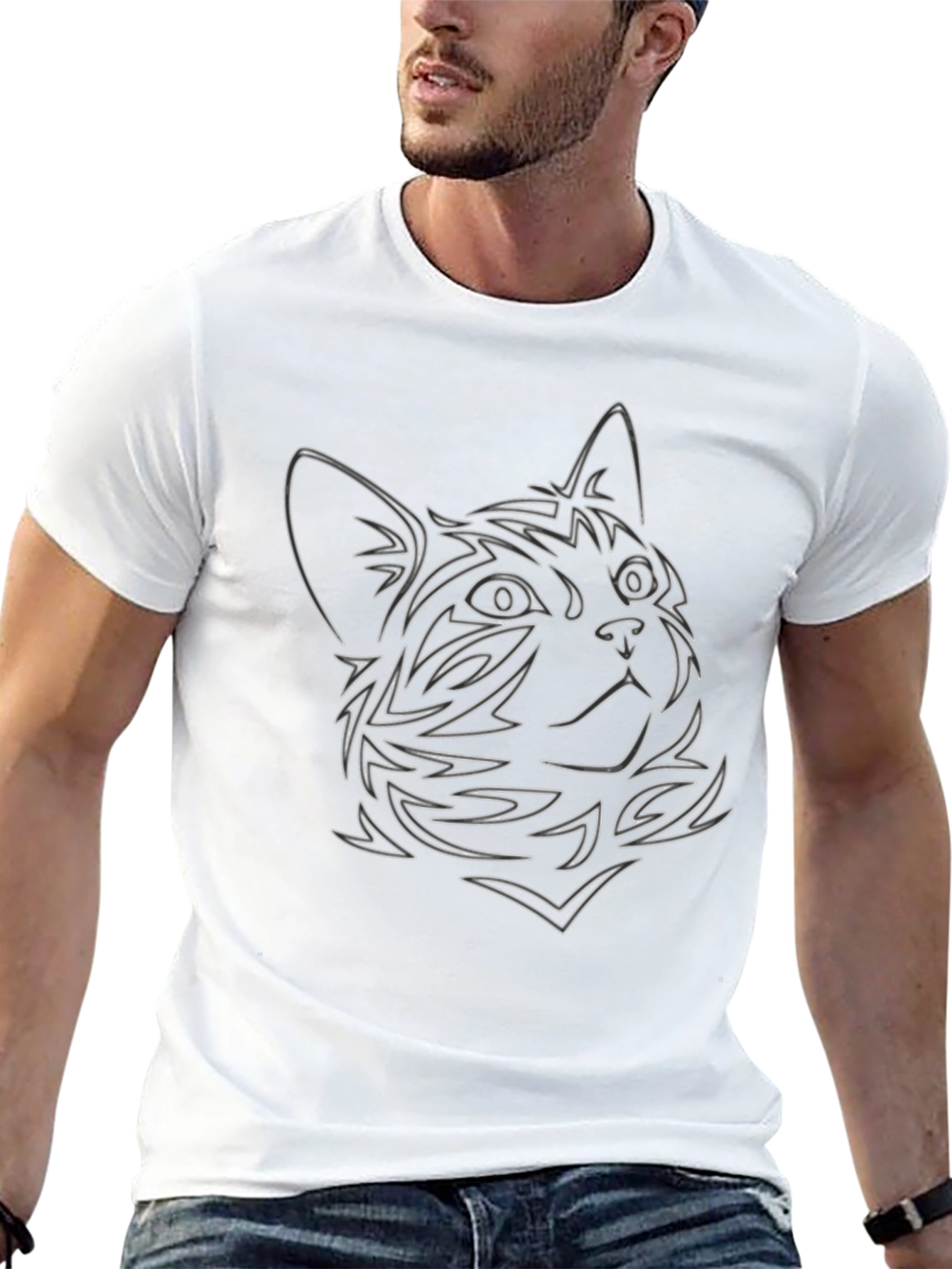 Cat Outline Graphic Black Tee