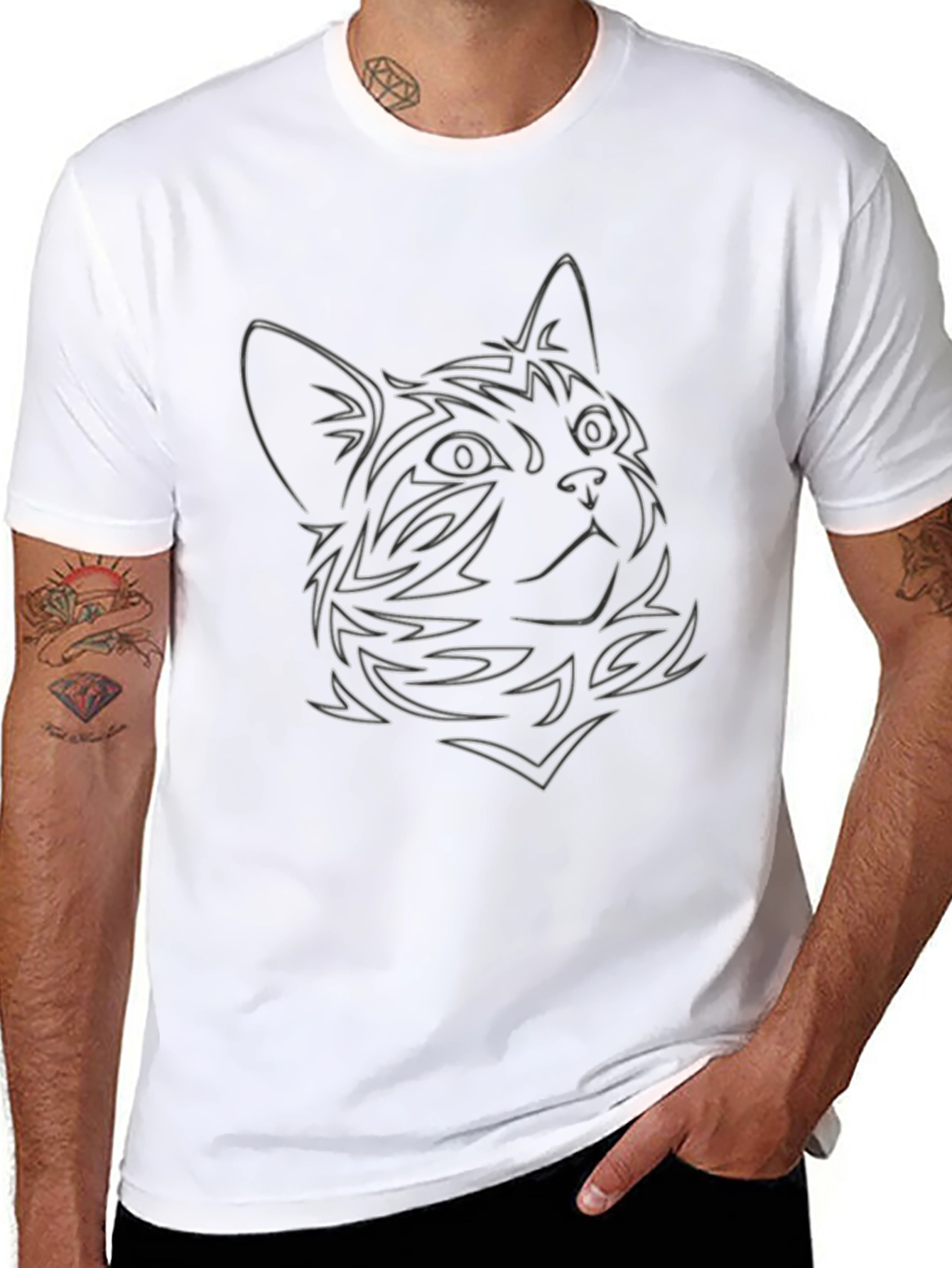 Cat Outline Graphic Black Tee