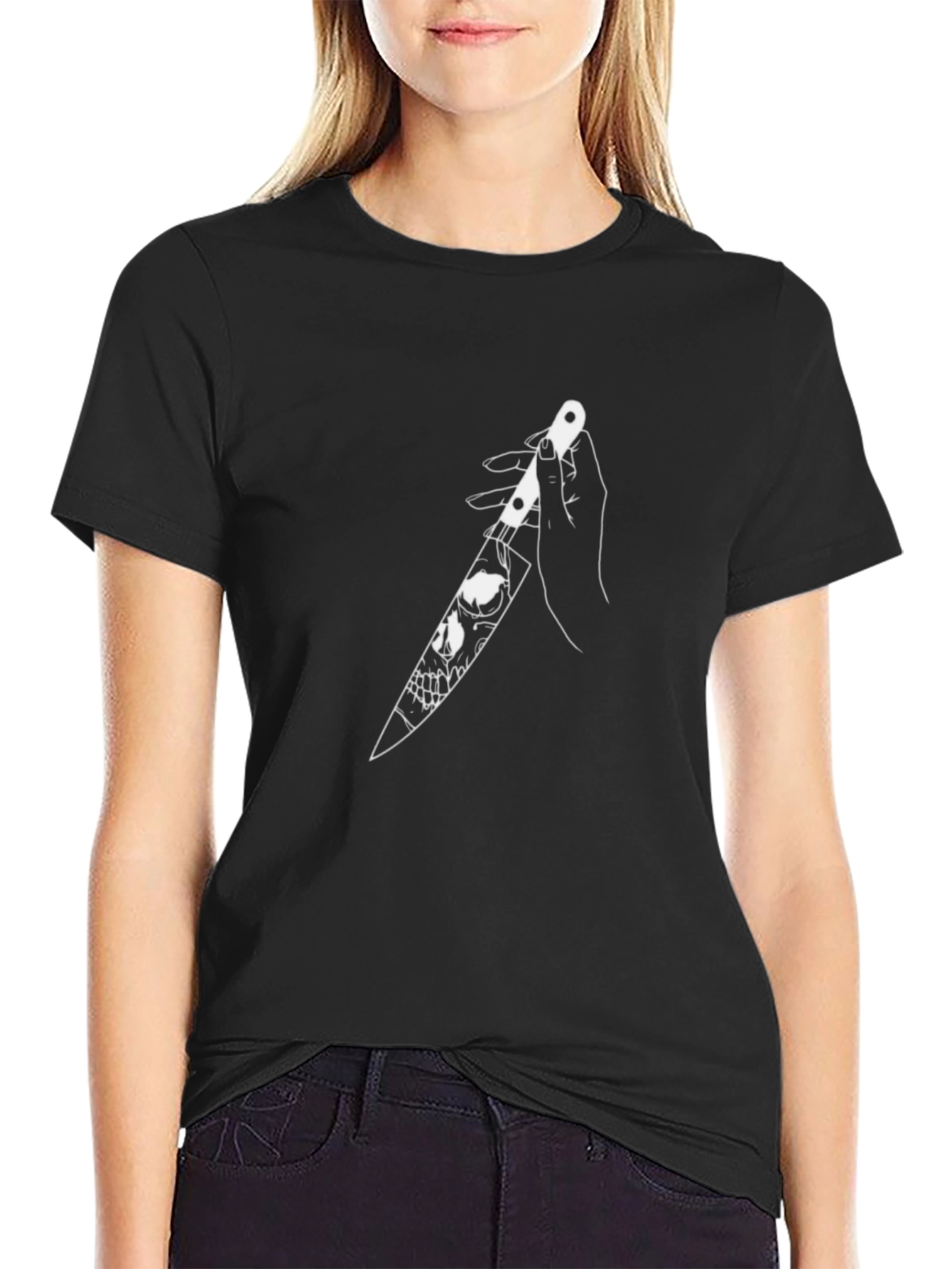 Skull Knife Graphic Tee - Dark Humor Fashion