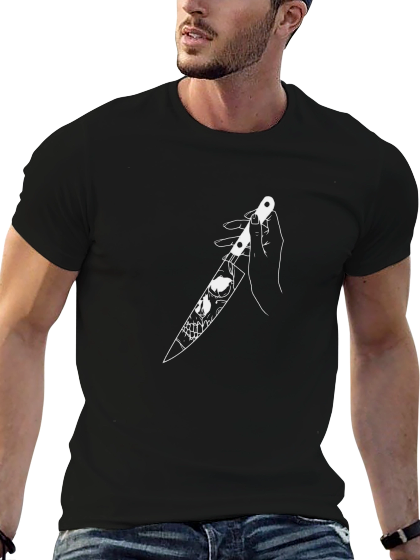 Skull Knife Graphic Tee - Dark Humor Fashion