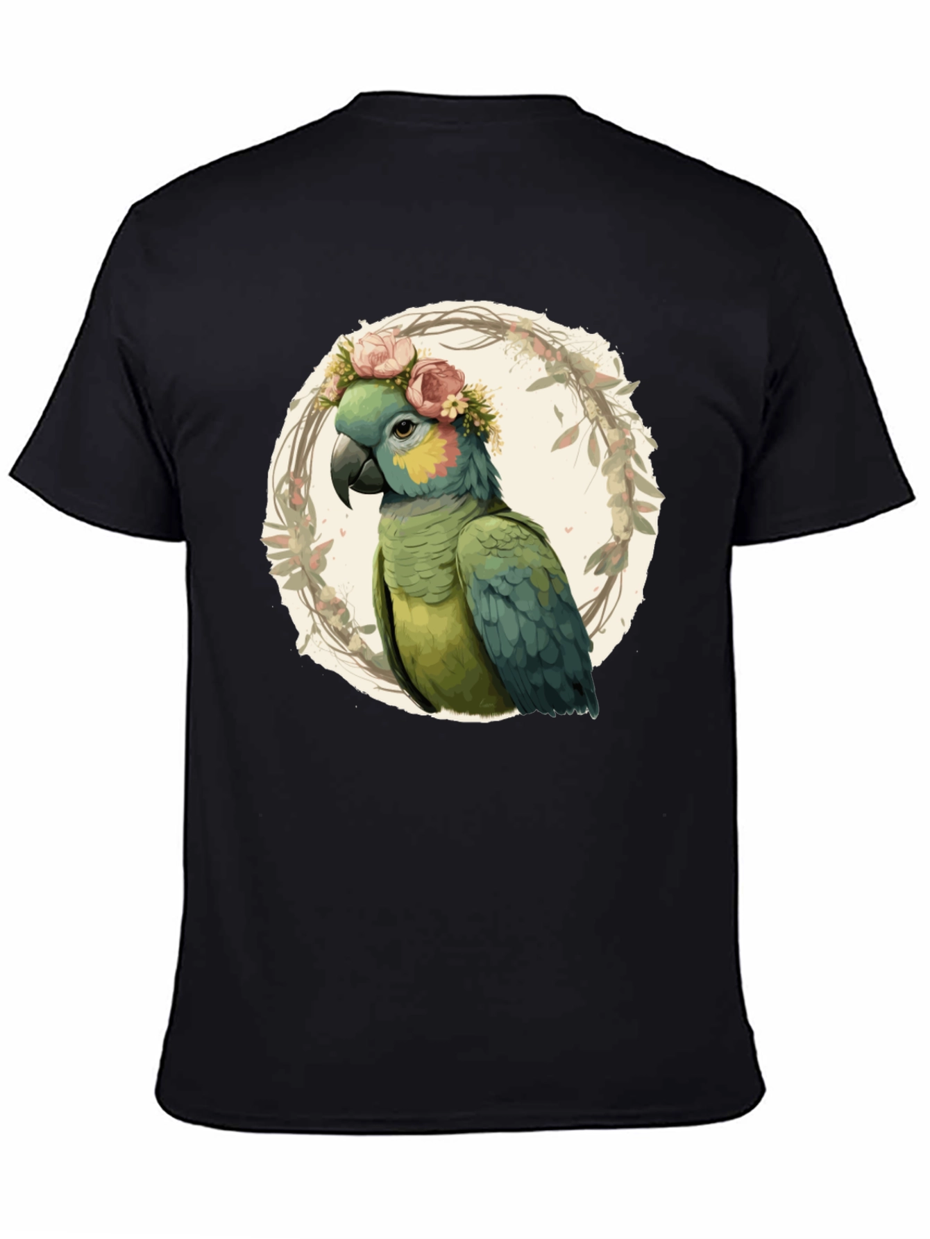 Parrot Floral Wreath Graphic T-Shirt