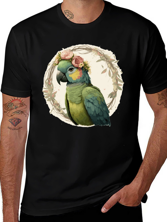 Parrot Floral Wreath Graphic T-Shirt