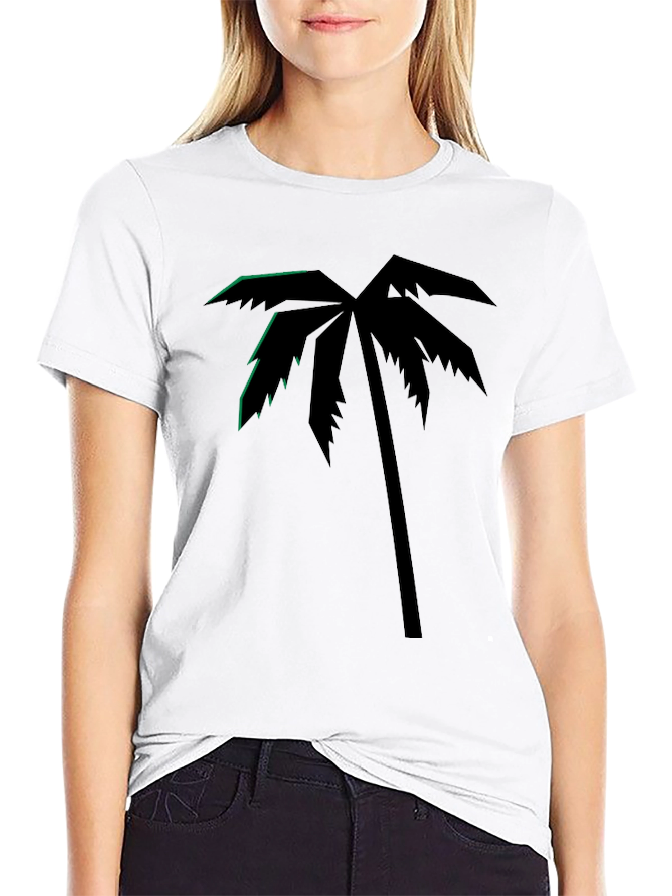 Tropical Palm Tree Graphic Tee - Black Cotton T-Shirt