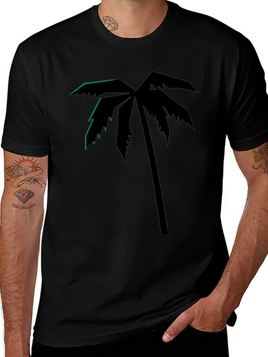 Tropical Palm Tree Graphic Tee - Black Cotton T-Shirt