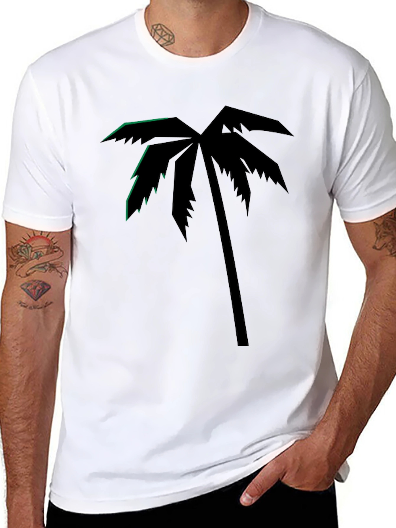 Tropical Palm Tree Graphic Tee - Black Cotton T-Shirt