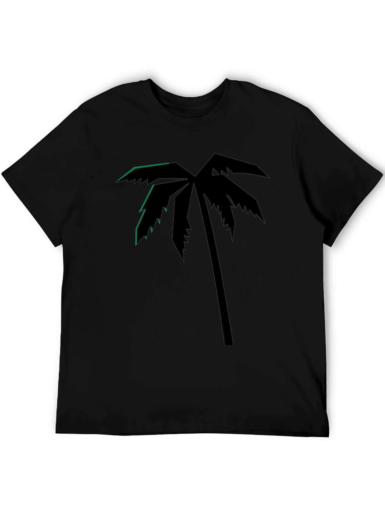 Tropical Palm Tree Graphic Tee - Black Cotton T-Shirt