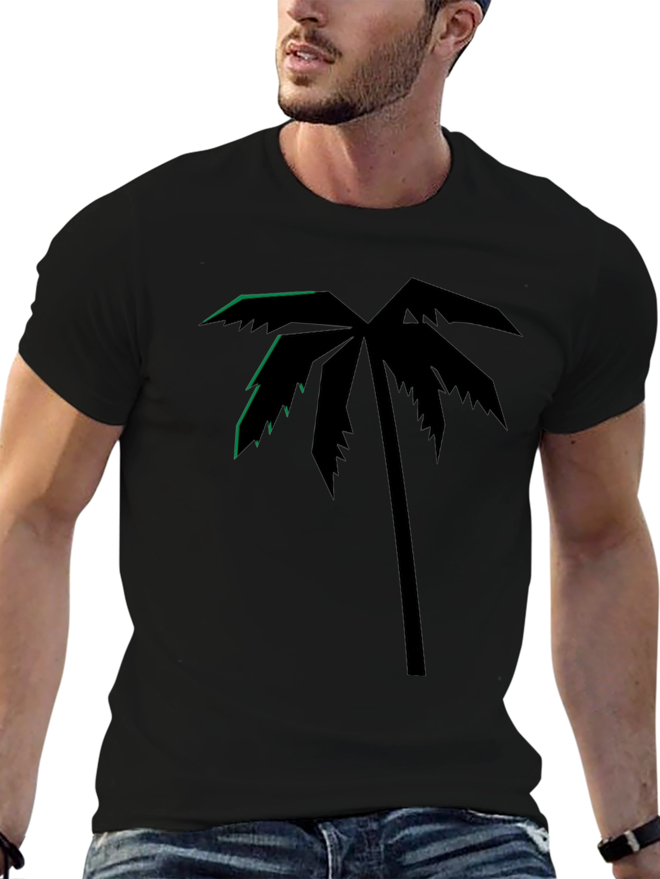 Tropical Palm Tree Graphic Tee - Black Cotton T-Shirt