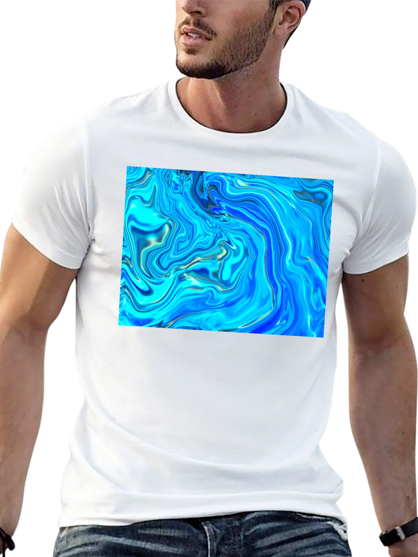Abstract Blue Swirl Graphic Tee