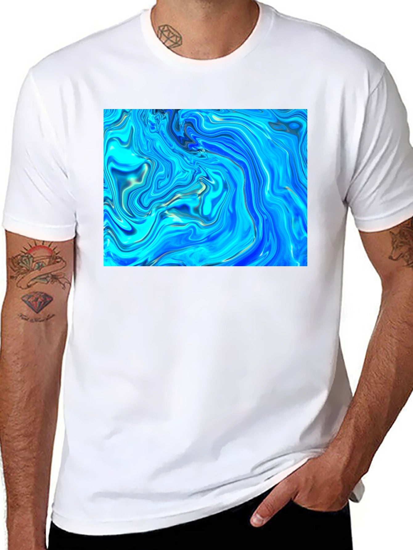 Abstract Blue Swirl Graphic Tee