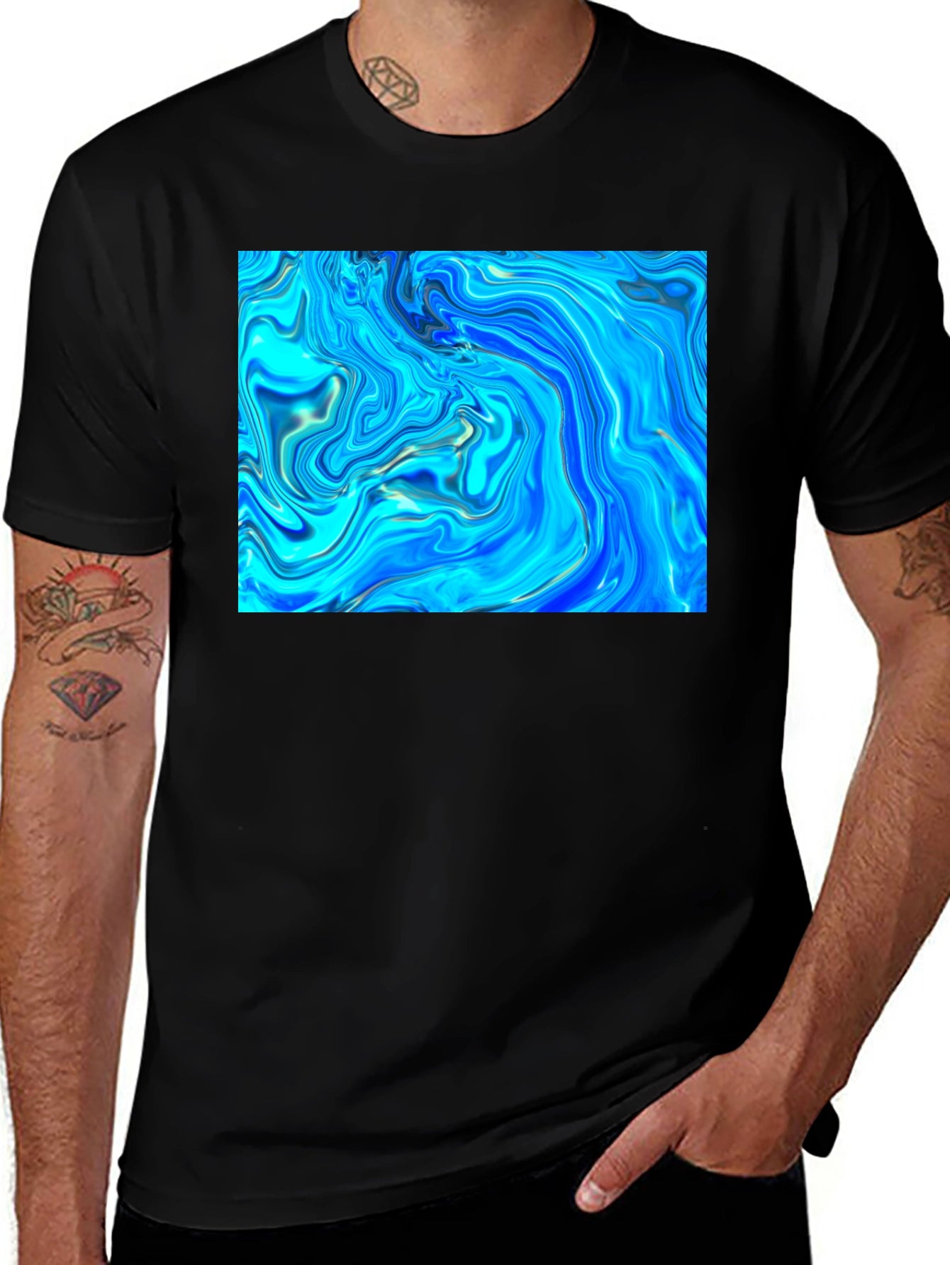 Abstract Blue Swirl Graphic Tee