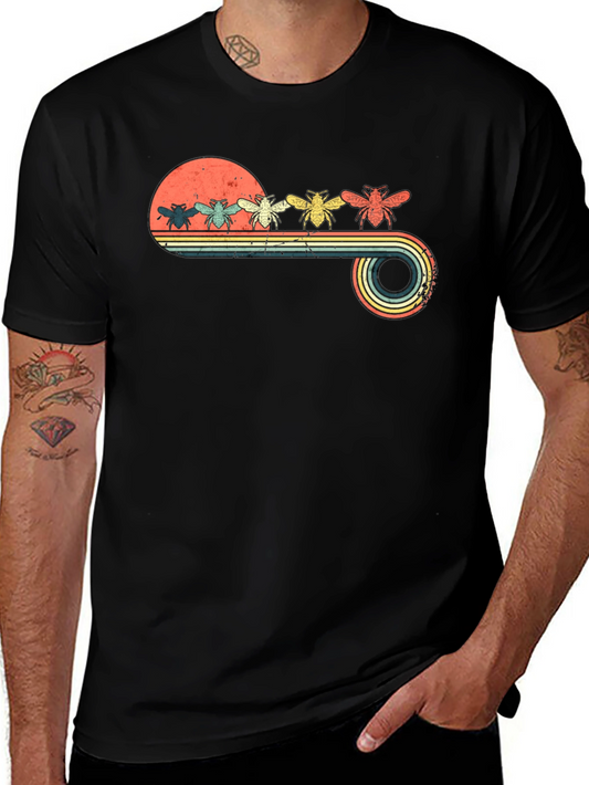 Retro Bee Sunset T-Shirt - Vintage Style Honeycomb Tee