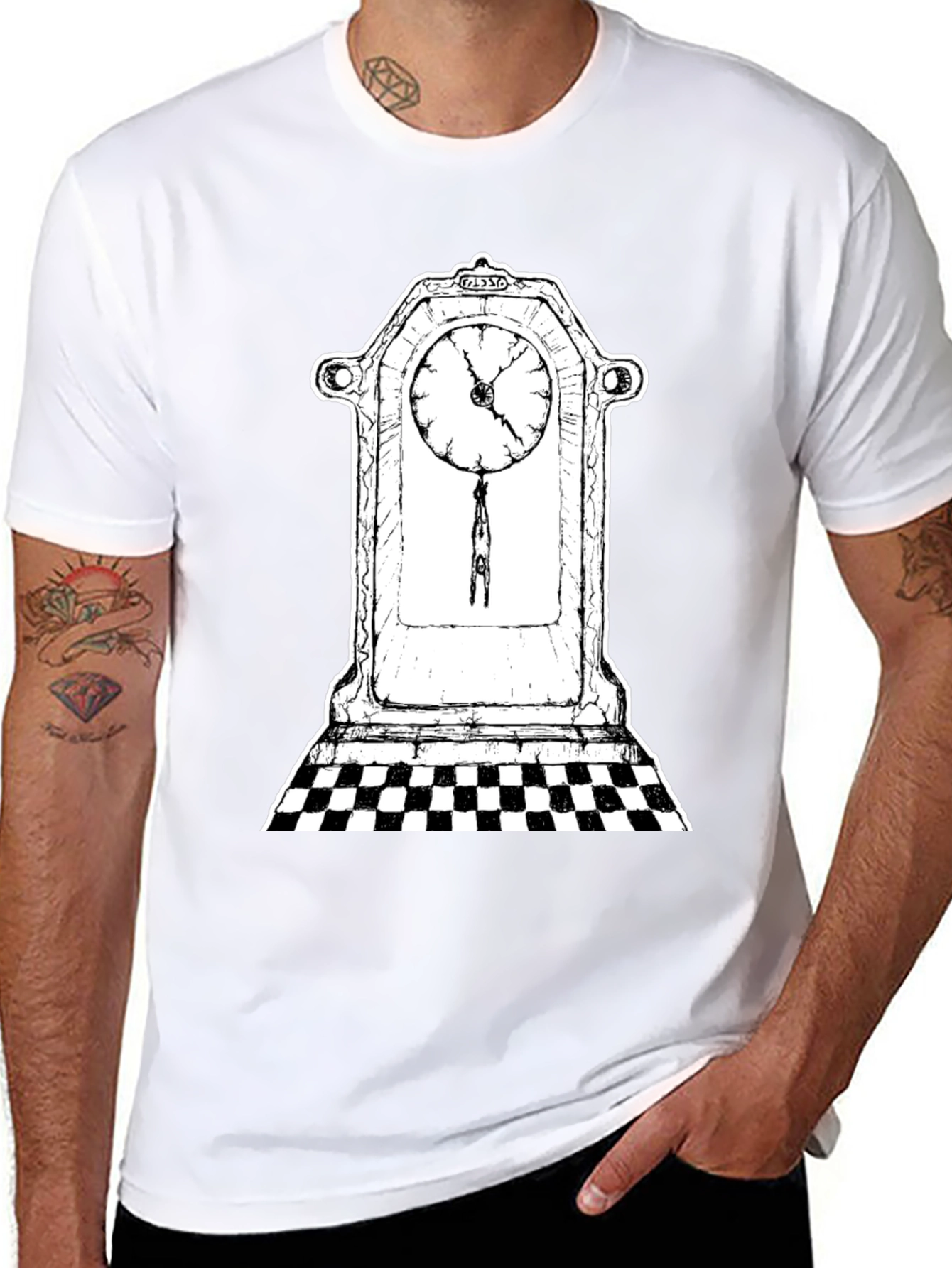Surreal Clock Tower Graphic Tee - Black Cotton
