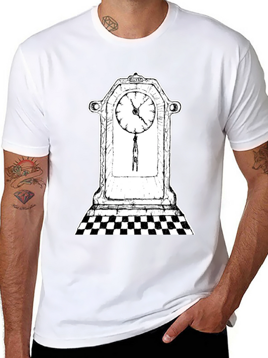 Surreal Clock Tower Graphic Tee - Black Cotton