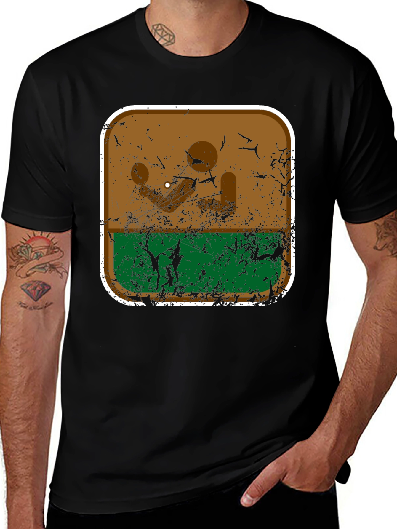 Retro Desert Landscape Graphic Tee - Black Cotton Blend