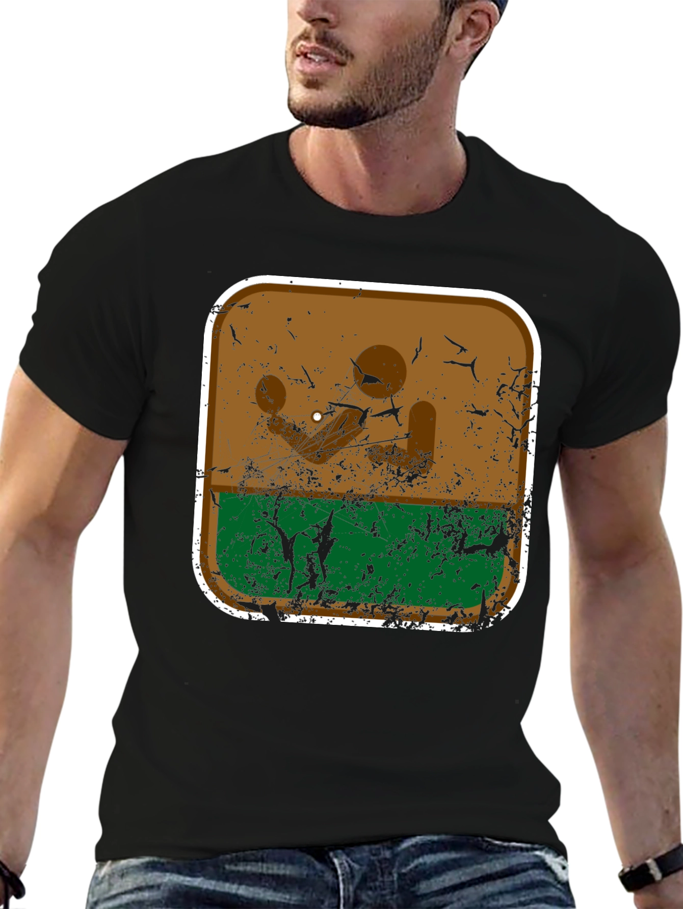 Retro Desert Landscape Graphic Tee - Black Cotton Blend